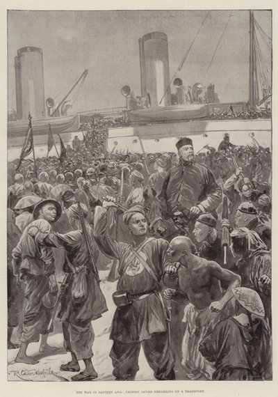 De oorlog in Oost-Azië, Chinese troepen gaan aan boord van een transport door Richard Caton Woodville junior